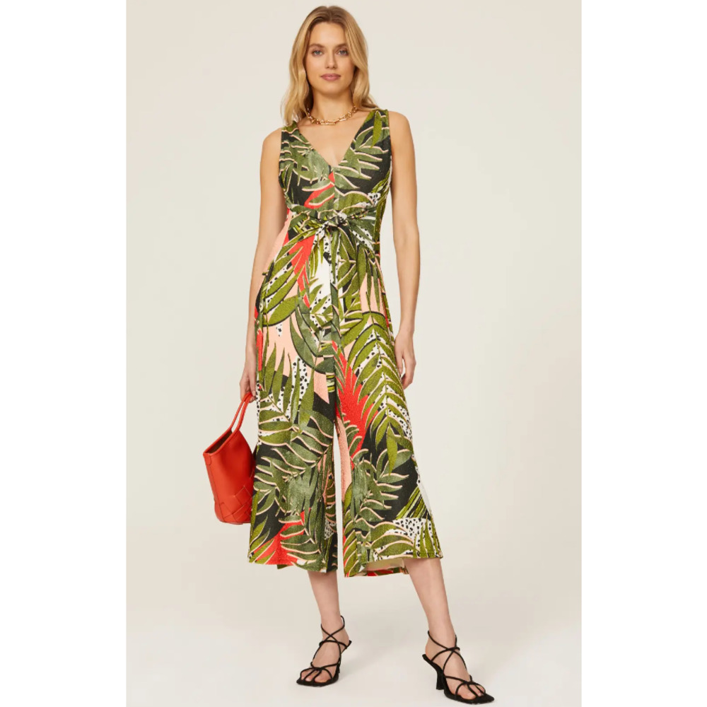 Slate & Willow Tropical Print Sleeveless Wide Leg Jumpsuit Green Women's Size XS